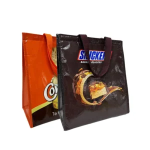 Custom cooler bags in a combo of Snicker and Conejo designs, made with non-woven fabric and aluminum foil insulation for superior cooling.