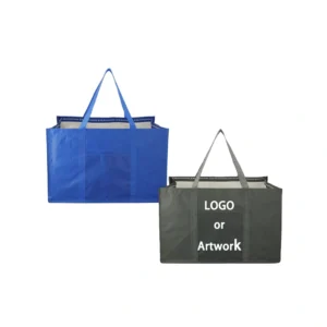 Custom Printed Grocery Tote Bags in blue and gray colors with logo area
