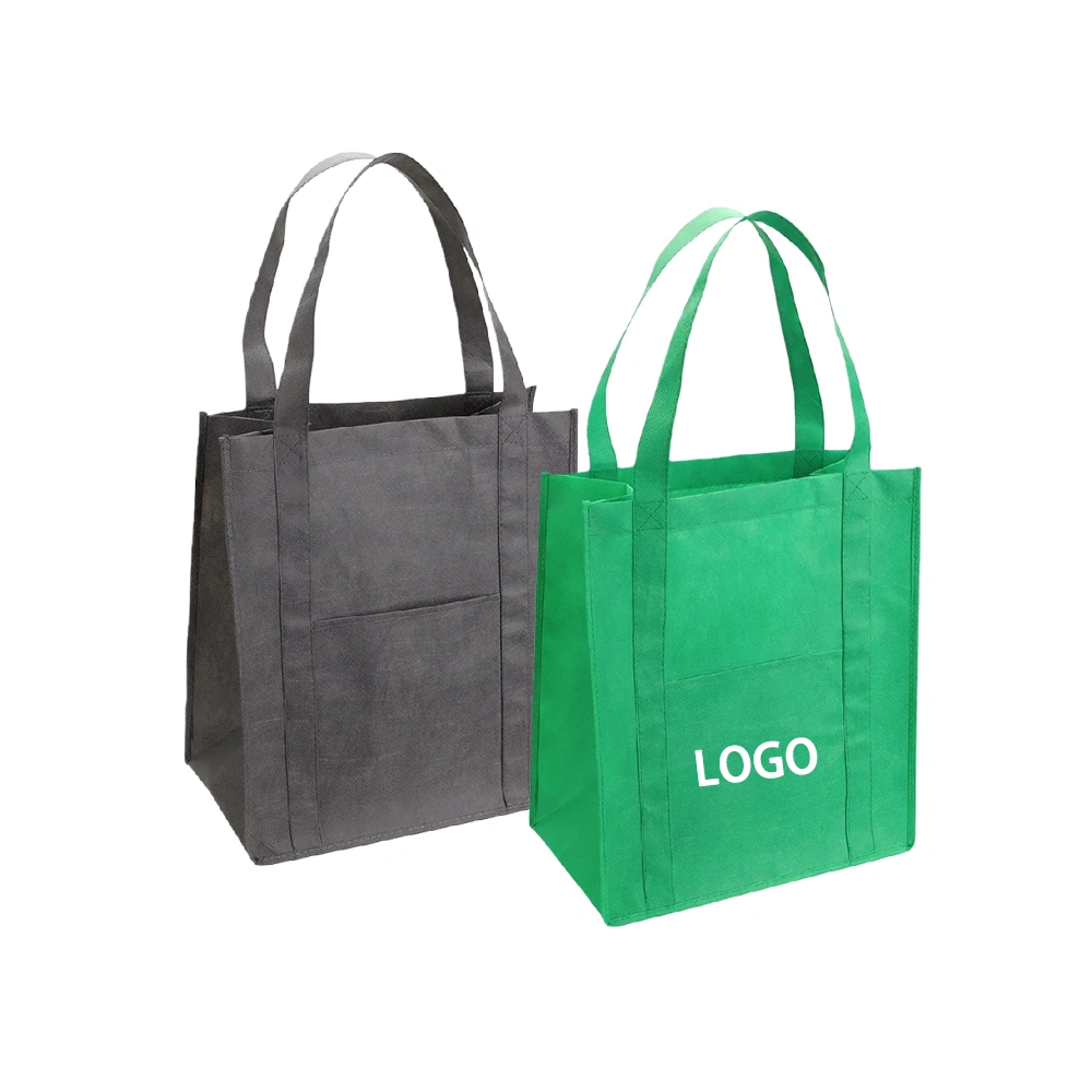 Green and Gray RPET Non-Woven Shopping Totes | Custom Logo Wholesale Shopping Bags