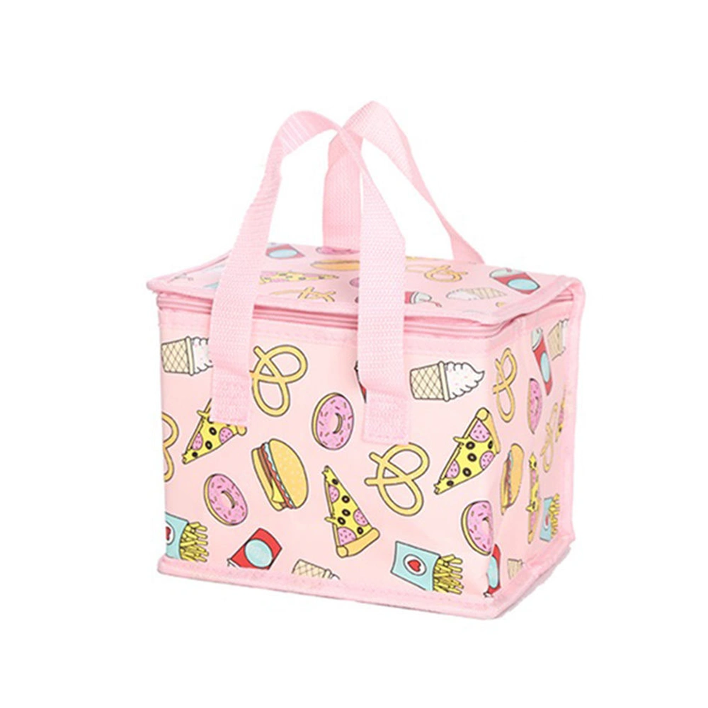 Personalized lunch bag with pink cartoon food print, custom lunch bags for kids and women