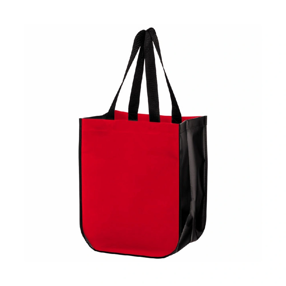 Red RPET custom retail shopping bag with black trim