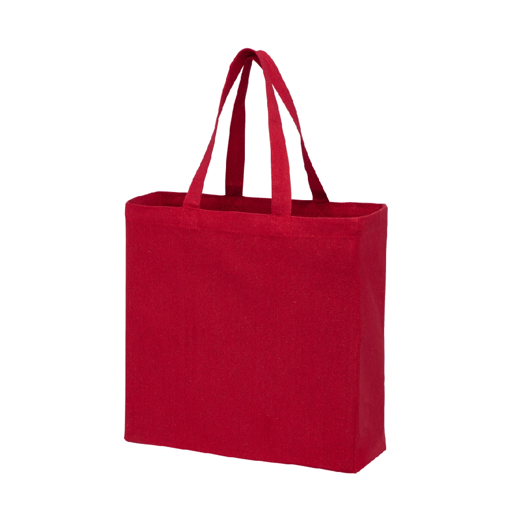 Red cotton canvas tote bag with personalized logo design